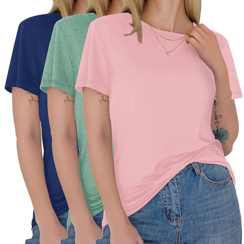 GAYHAY 3 Pack Womens T-Shirts - Short Sleeve Spring Summer Tops Crew Neck Trendy Casual Work Soft Basic Tees for Ladies 2026 Royal Blue Light Green Pink - Image 1
