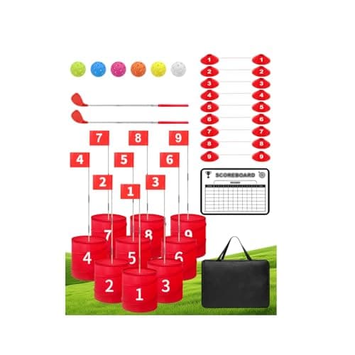 Amosua Backyard Golf Game Set with 2 Pack 36” Stainless Steel Shaft for Play Golf, Balls & Flags Portable Outdoor Chipping Practice Game for Family, Yard Golf Set for Lawn, Park,Camping (9pcsHoles)