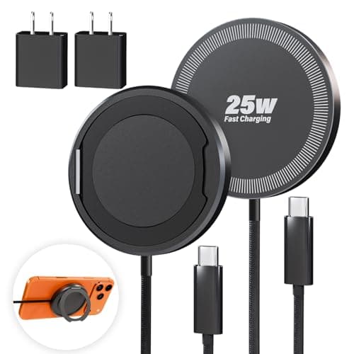2Pack Magnetic Wireless iPhone Charger Fast Phone Charger with Stand, 6FT 25W Fast Phone Charging Pad Wireless Magnetic Charge for iPhone 17/17Air/16 Pro Max/16 Plus/15 Pro Max/AirPods3/2/Pro Black