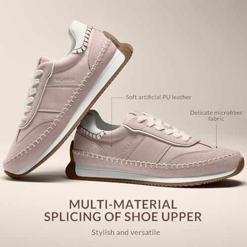 Vilanva Women's Pink Fashion Sneakers Casual Tennis Shoes with Non-Slip Retro Gum Sole Ladies Walking Trendy Footwear Size 6 - Thumbnail 4