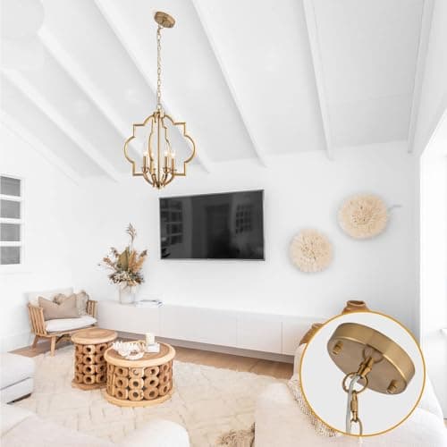 ACANER 4-Light Brushed Gold Chandeliers for Dining Room, 15.6" Farmhouse Geometric Pendant Light Fixture for Entryway Foyer Kitchen Bathroom Over Sink - Thumbnail 6