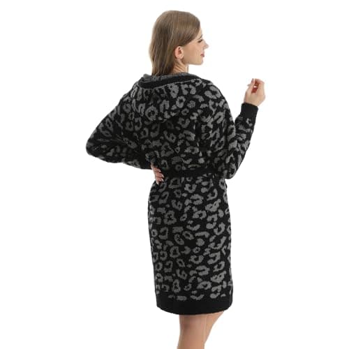 bearberry Hooded Robe Cozy In The Wild Robe Lightweight Soft Plush Bathrobe Sleepwear Nightgown with Pockets for Women(Graphite/Carbon) - Thumbnail 3