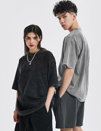 Yimoon Oversized Tshirts for Women Acid Wash Cotton Tee Shirts Baggy Boyfriend Vintage Streetwear Tops(Blackgreykhaki-XLarge) - Thumbnail 6