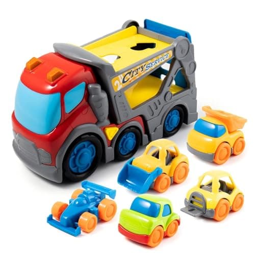 P&C 12.2" Toddler Car Transport Truck Toys for Ages 2-4, Car Carrier Transporter Double-Deck Hauler Truck‌ Toy Set with Sounds Lights for Kids 18M+ 2 3 4 5, Birthday Christmas Gifts for Boys Girls - Image 1