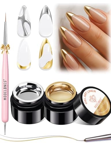 modelones Gold Silver Gel Nail Polish Set, 3D Chrome Metallic Liner Gel with Fine Brush for French Tip Professional Detail Nail Art Mirror Effect Painting Tool DIY Soak Off Manicure Gift for Women - Image 1
