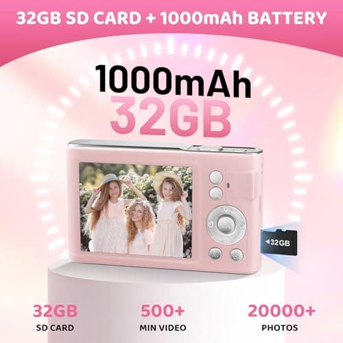 Digital Camera, UHD 4K Cameras for Photography with 48MP, Pink Digital Camera with 16x Zoom, Point and Shoot Digital Cameras with 32GB Card, Camera for Kids/Teens/Girls/Boys (Pink) - Thumbnail 5