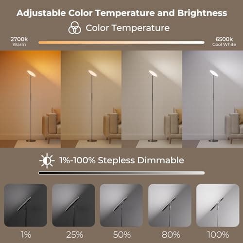 Floor Lamp, 2800LM RGBWW Smart Standing Lamps for Living Room with Smart App & Voice Control, 69.3in Torchiere Floor Lamps Color Changing, 350°Rotating LED Tall Lamp for Bedroom Office Gaming Party - Thumbnail 4