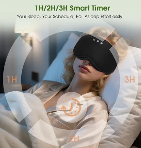 LC-dolida Bamboo Cotton Bluetooth Sleep Mask, 2 in 1 3D Soft Sleep Mask with Sleep Headphones, Sleep Eye Mask with Timming Setting, Blackout Sleeping Mask for Side Sleepers, Women Men, Black - Thumbnail 5