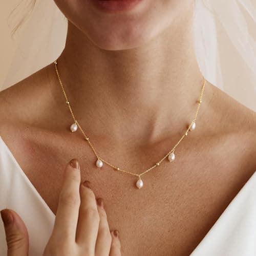 Decholly Gold Pearl Necklaces for Women Trendy, 14K Gold Plated Dainty Necklace Simple Pearl Necklace Women's Jewelry Friend Birthday Wedding Jewelry Gifts for Women - Thumbnail 2