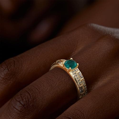 Valloey Rover Remerald Rings for women 14K Gold Plated Dainty Fake Emerald Cut Rings for Women Cubic Zirconia Fake Engagement Rings Cute Green Ring for Women Gold Jewelry Trendy Size 6 - Thumbnail 2