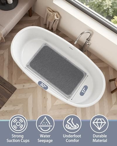 Mecko Non-Slip Shower Mat, Anti-Slip Bath Mat with Suction Cups – Quick-Drying Loofah Texture for Tub with for Indoor and Outdoor Use, Bathtubs and Wet Areas (Grey, 17"x30") - Thumbnail 2