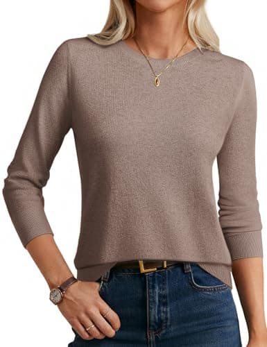 GRACE KARIN Women Brown Cashmere Sweaters Casual Fall Wool Sweater Classic Crew Neck Knitted Work Tops - Image 1