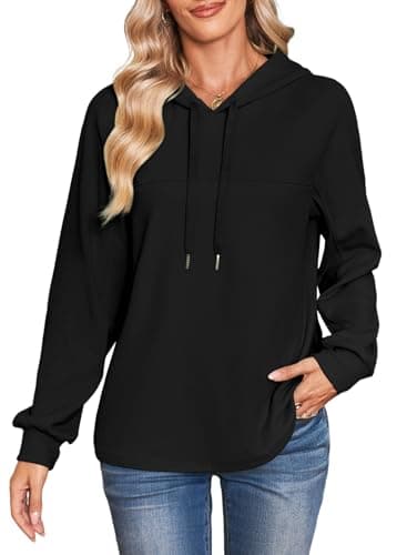 Dokotoo Hoodies for Women Soft Long Sleeve Casual Hoodie Color Blcok Oversized Sweatshirt Lightweight Knit Pullover Hooded Tops Fall Fashion Winter Clothing Clothes Womens Sweatshirt Black Hoodie S - Image 1