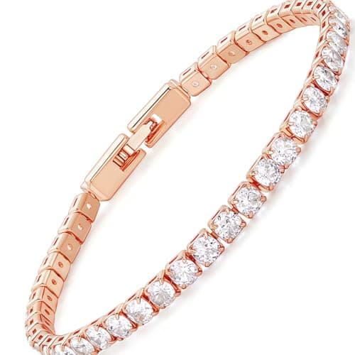 14K White Gold Plated 5mm Cubic Zirconia Tennis Bracelet for Women and Men, Classic Silver Diamond Tennis Bangle Bracelets, Adjustable Detachable 7.6IN Length, Suitable for Everyone (Rose Gold) - Image 1