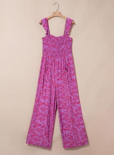 Dokotoo Floral Girls Dressy Jumpsuits One Piece 2026 Summer Crew Neck Boho Jumperss Adjustable Waisted Petite Wide Leg Vacation Outfits Plus Size with Pockets,Rose X-Large - Thumbnail 5