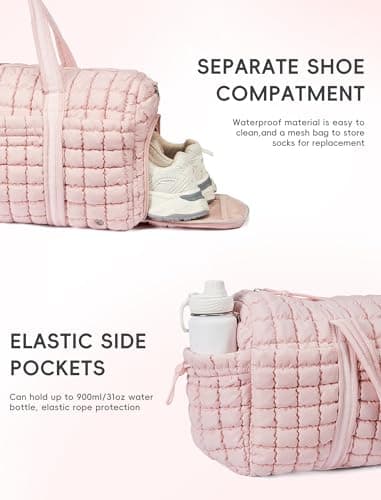 CLUCI Quilted Duffel Bag for Women, Large Puffer Duffle Weekender Bag with Shoe Compartment, Overnight Carry On Bag Workout for Airplane, Sports - Thumbnail 5