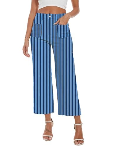 DAOAO Blue Striped Pants Women Cropped Jeans High Waisted Stretchy Wide Leg Jeans Woman Denim Pant Trendy XXL - Image 1