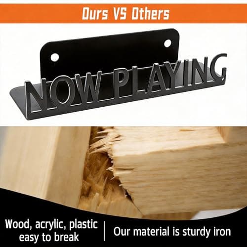 Vinyl Record Stand Wall Mount Album Player Display LP Shelf Black Decoration Vintage Organization for Music Lovers Accessory Hanging Storage Holder Room Steel Gift Ideas Lover Metal (NOW PLAYING) - Thumbnail 6