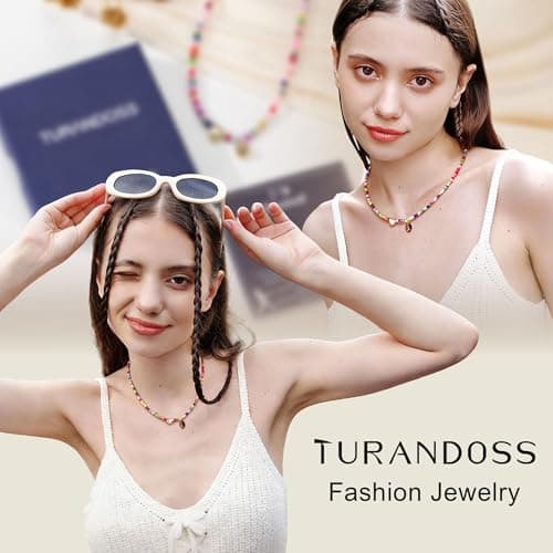 Turandoss Colorful Beaded Football Necklace for Women - 14k Gold Plated Dainty Heart Pendant Choker Necklaces for Women Her Mom Daughter Son Personalized Jewelry Gifts - Thumbnail 3