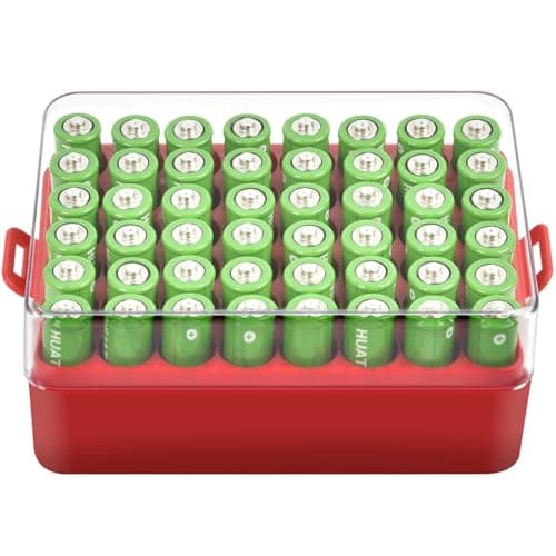 ALCYON Battery Organizer Storage Case, Battery Vault Box Container for 48pcs AA Batteries, Plastic Clear Protective Battery Holder for Travelling/Home/Office (Red, Large) - Image 1