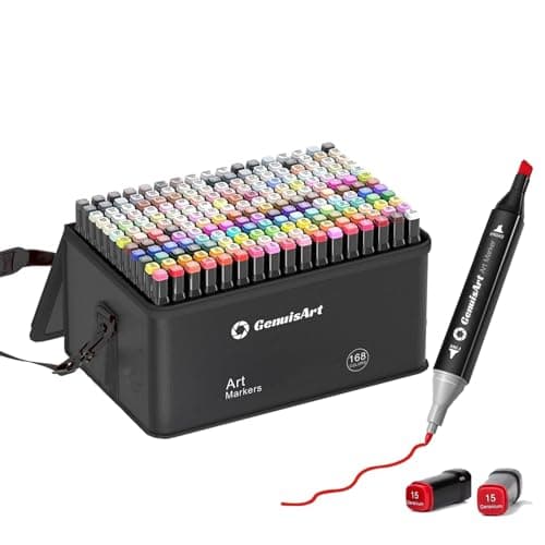 GenuisArt Alcohol Markers, Chisel & Fine Dual Tips,Paint Markers For Coloring, Drawing, Sketching, Card Making and DIY Patinting- Perfect for Adults and Kids (Black Barrel, 168) - Image 1