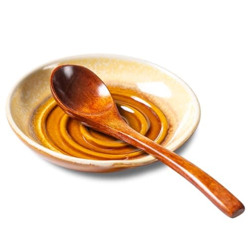 Spoon Rest for Stove Top, 5 Inches Ceramic Spoon Holder for Kitchen Countertop, Coffee Spoon Rest, Cooking Spatula Holder for Spoons, Ladles or Tongs, Gifts Brown-Yellow Gradient (Spoon not included) - Image 1