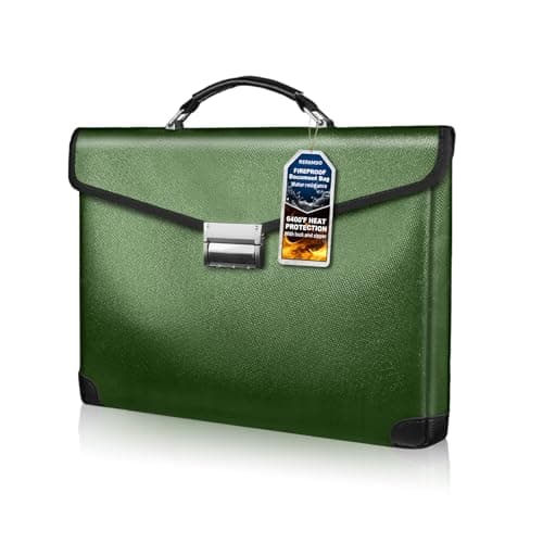 RERAMDO Fireproof Document Bag 14.5"X11"X2.5" Fireproof Money Bag for Cash With Lock and Zipper,Fire&Waterproof Storage Organizer Pouch for Valuables,Legal Document,Laptop,Passport,(Green) - Image 1