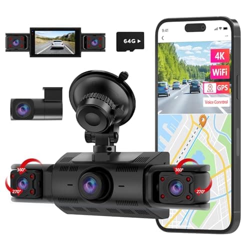 CATCATCH 4 Channel Dash Cam 360° View,4K Front and Rear Dash Camera for Cars,WDR Night Vision,Smart Voice Control,Built-in WiFi&GPS,G-Sensor,24H Parking Mode,Free 64GB SD Card,Suction Cup - Image 1
