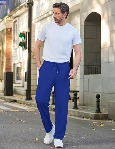 Deyeek Mens Sweat Pants Cargo Sweats for Men Baggy Cargo Sweatpants Open Bottom Gym Joggers Men's Athletic Pants with Pockets Dark Blue - Thumbnail 3