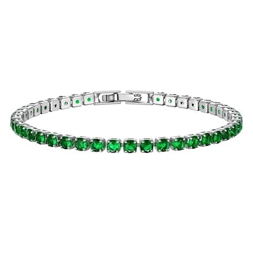 Just Being Cute Tennis Bracelets for Women|White Gold Plated Classic Tennis Bracelet with 3mm Green Round Cubic Zirconia|Birthday Anniversary Wedding Valentine's Day Gift, Size 6.5-7.5 Inch - Image 1