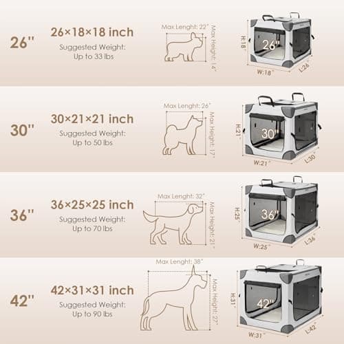 EHEYCIGA Collapsible Dog Crate 36 Inches, Portable Travel Crate for Large Dogs, Soft Foldable Pet Kennel with 4-Door Mesh Windows Indoor & Outdoor, Grey - Thumbnail 3