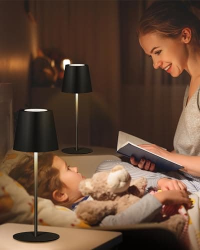 JCHPZR 2 Pack Cordless Table Lamp,Wireless Bottle Lamp,3 Level Dimming LED Portable Desk lamp,5000mAh Rechargeable Battery,One-Touch Power Off,Waterproof Outdoor,for Bedroom/Bars/Camping(Black) - Thumbnail 6