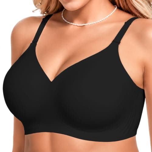 COCOMARTS Jelly Bras for Women No Underwire Full Coverage Deep V Black XL