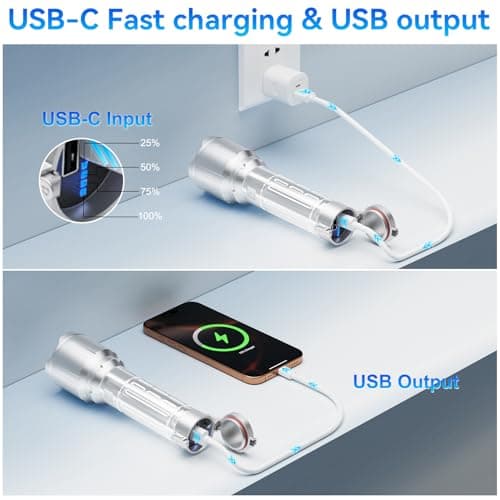 Flashlight Rechargeable with Work Light,990000 Lumens Super Bright Flashlight High Lumens, Handheld Flash Light Battery Powered with 9 Modes & IPX7 Waterproof, Camping Flashlights for Home Outdoor - Thumbnail 5