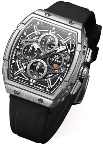 OLEVS Watch Men Luxury Watches for Men Black Square Silicone Large Face Waterproof Analog Fashion Casual Dress Mens Watch Date Multifunctional Chronograph Men's Wrist Watches Reloj para Hombre - Image 1