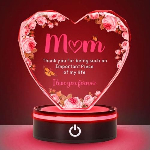 PSPCBS Gifts for Mom - Crystal Heart Keepsake with LED Night Light Base, Sentimental Birthday Mother's Day Present from Daughter Son, Unique Meaningful Christmas Gift for Mother who Has Everything - Image 1