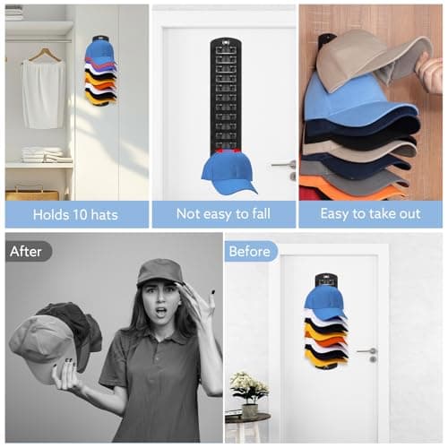 Dntorx Hat Organizer for Baseball Caps, 1 Pack Hat Rack for Wall Strong Adhesive Hat Hanger Hat Hooks Stand Organizer Storage Holder Display for Door Closet Bedroom - Thumbnail 4
