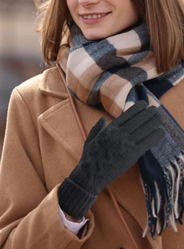 TRENDOUX Women's Thermal Black Winter Alpaca Wool Gloves for Cold Weather: Touchscreen Tech Hand Protection with Lined Fingers Outdoor for Woman Adult - Thumbnail 6