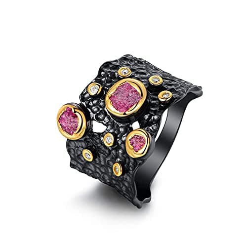 925 Sterling Silver Gemstone Black Statement Rings for Women Men Jewelry (9) - Image 1