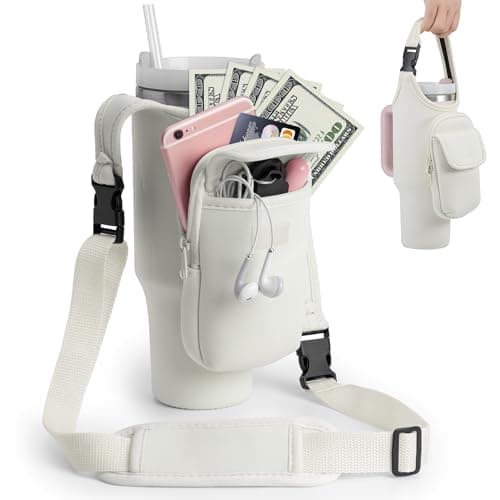 Bufilea Carrier Bag with Phone Holder Pockets for Stanley 40/30oz Tumbler with Handle, Insulated Neoprene Crossbody Bag Cup Holder w/Shoulder & Handheld Straps Fits Stanley Cup Accessories - Thumbnail 6