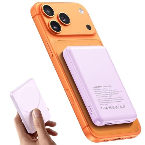 Aterob for Magsafe Power Bank 5000mAh, 15W Wireless Magnetic Battery Pack with 20W PD Fast Charging, Utra-Slim Portable Charger for iPhone 17/16/15/14/13/12 Series, Travel Essentials (Purple) - Image 1