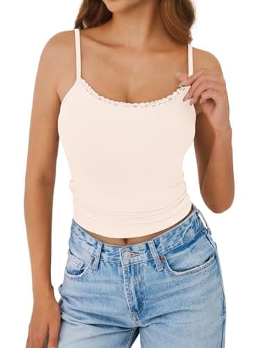 GKBK Camisole Tops for Women Lace Spaghetti Tank Top Y2k Scoop Neck Undershirts Fitted Going Out Summer Cami Tops 2026 Trendy Apricot XL - Thumbnail 3