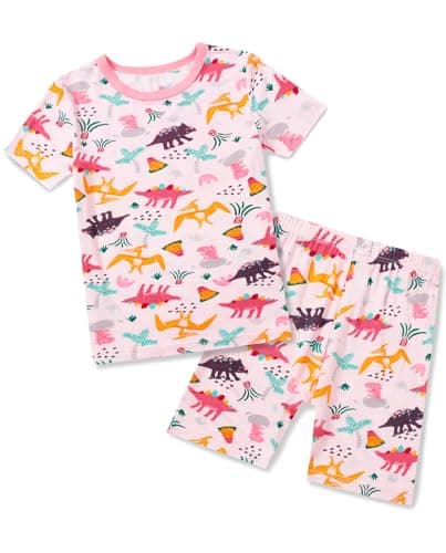 babee Reshinee Bamboo Viscose Toddler Girls Kids Short Sleeve Pajamas 18-24M Jurassic Jungle Summer Cool Soft 2pcs Set Pjs Pyjamas Jammies - Image 1