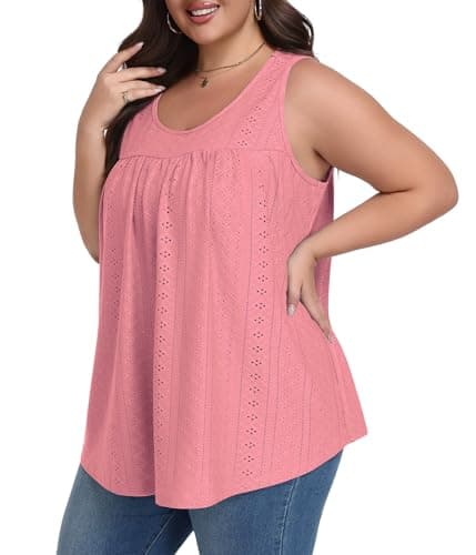 Lastshe Plus Size Sleeveless Tunic Tops for Women Summer Tops for Women Stretchy Sleeveless Tunic, Pink, 3X - Image 1