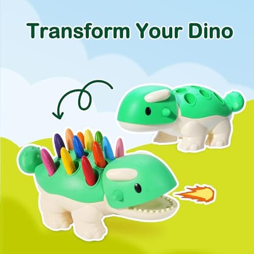 YPLUS Dinosaur Toys with Peanut Crayons, Montessori Sensory Fine Motor Learning Toys 24 Colors Toddler Crayons Box Toy Activity Set for Kids - Thumbnail 2