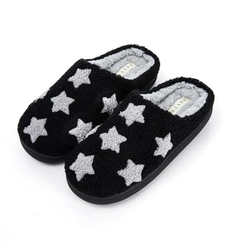 BOVTY Memory Foam Slippers for Women - House Slip-on with Colorful Hearts & Stars Pattern Cute Cozy Bedroom shoes - Image 1