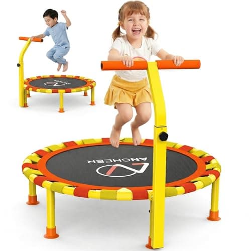 ANCHEER 38'' Toddler Trampoline,150lbs Capacity Mini Trampoline for Kids Ages 1-6, Adjustable Handle, Foldable & Easy to Assemble, Baby Trampoline Indoor/Outdoor, Gift for Boy and Girl