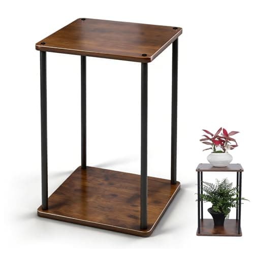 Vigordream Plant Stand Indoor Outdoor 2 Tier Metal Plant Shelf Tall Pedestal Stand Flower Pot Stands Multiple Planter Support Rack for Corner Living Room, Balcony, Garden Patio (Retro Brown, 17 INCH) - Image 1