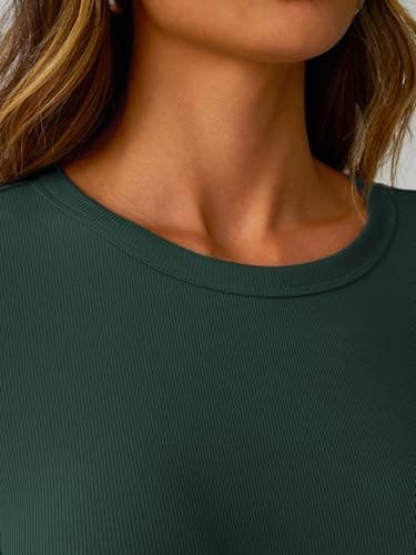 GKBK Womens Long Sleeve Ribbed Tops Fitted Stretch Basic Tee Shirts Casual Crewneck Tight Layering Lightweight Sweaters 2026 Fall Fashion Outfits Dark Green - Thumbnail 5