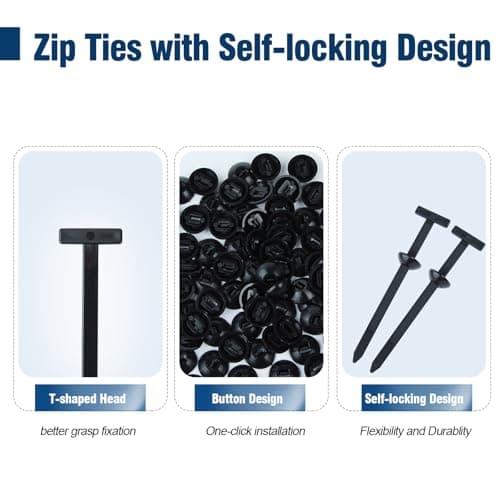 Nylon Universal Cable Tie Buckle, Multi-Functional Black Zip Ties with Pin & Button, 100 PCS Snap-Fit Nylon Fastening Clip for Car Repairs,Home,Garden,Workshop - Thumbnail 5